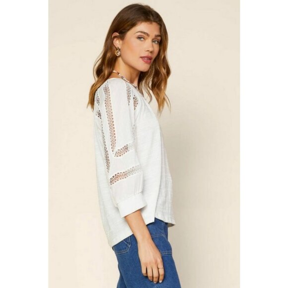 💕SKIES ARE BLUE💕Crochet Trim Knit Top ~ Off White Medium M NWT - Picture 2 of 13